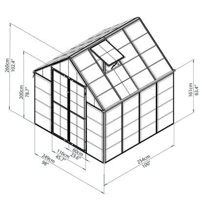 Palram - Canopia | Snap & Grow Greenhouse Kit - 8 Ft Wide - Silver With 0.8mm Polycarbonate Glazing - HG8008