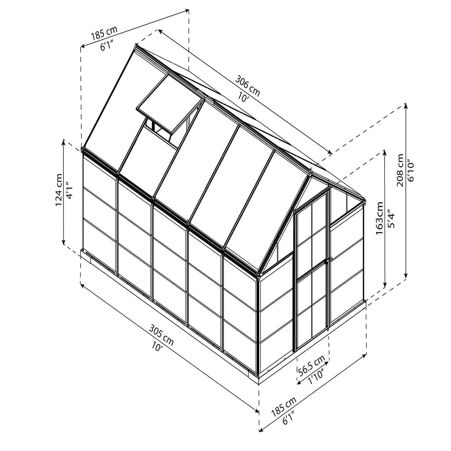 Palram - Canopia | 6x10 Ft Hybrid Greenhouse Kit - Gray With 0.8mm Polycarbonate Glazing - HG5510Y