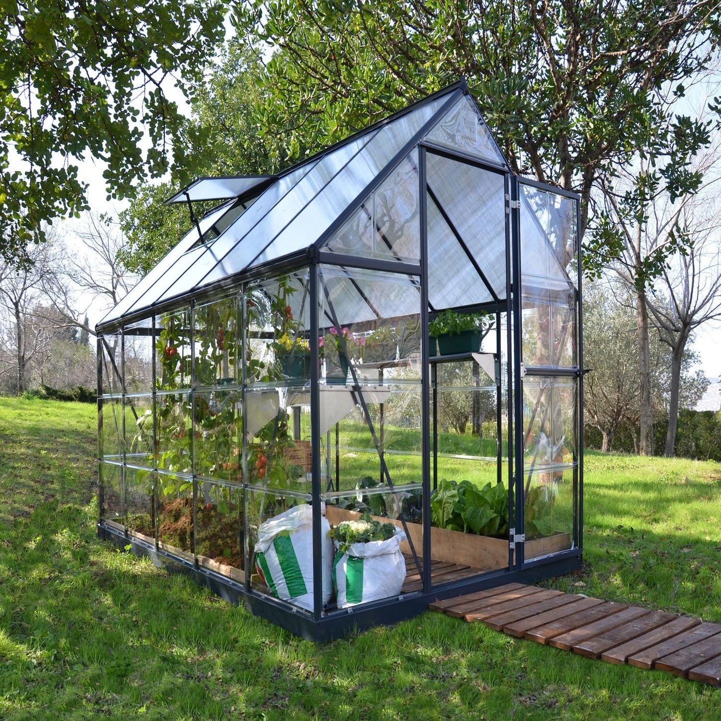 Palram - Canopia | 6x10 Ft Hybrid Greenhouse Kit - Gray With 0.8mm Polycarbonate Glazing - HG5510Y