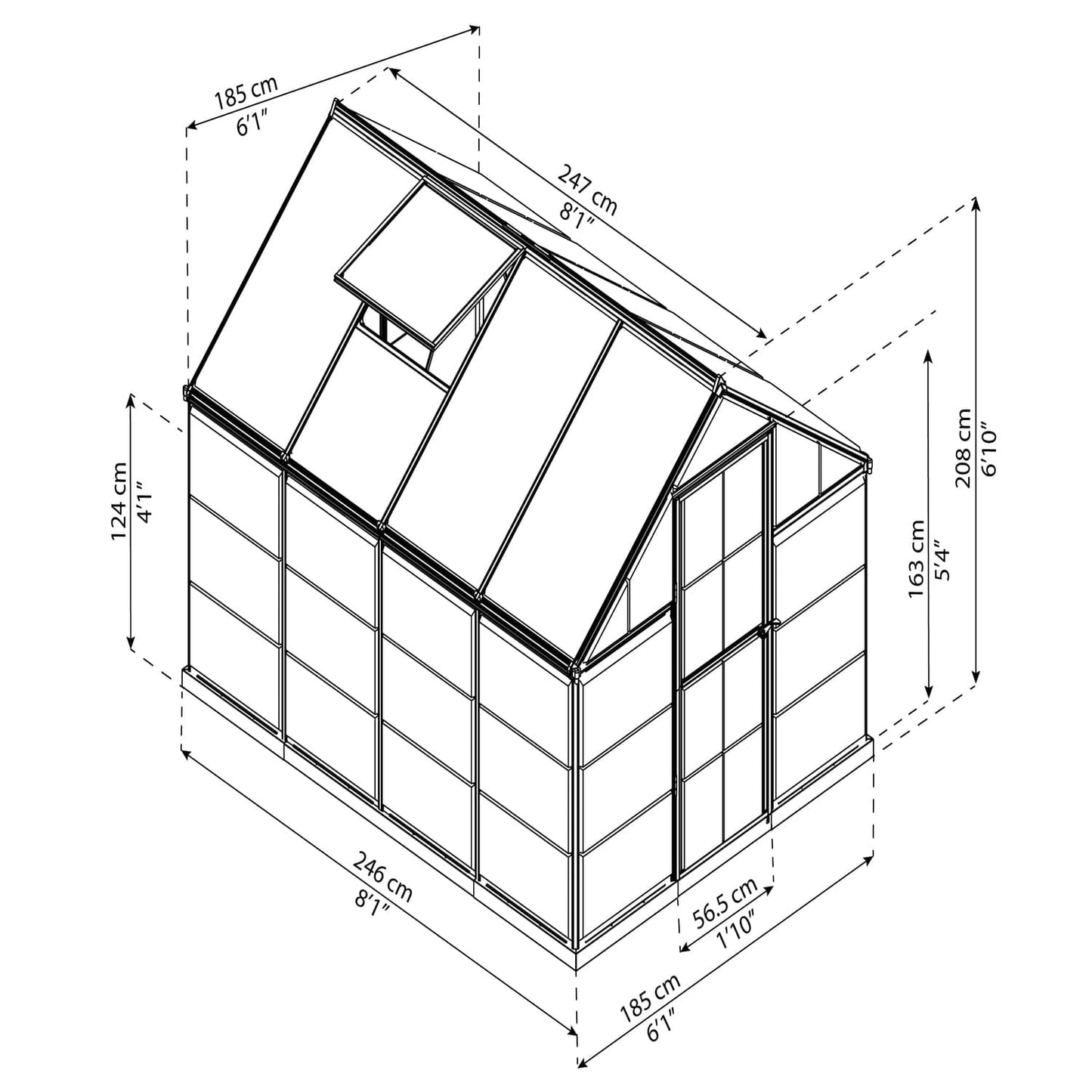 Palram - Canopia | 6x8 Ft Hybrid Greenhouse Kit - Gray With 0.8mm Polycarbonate Glazing - HG5508Y