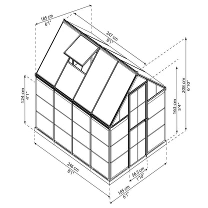 Palram - Canopia | 6x8 Ft Hybrid Greenhouse Kit - Gray With 0.8mm Polycarbonate Glazing - HG5508Y