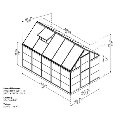 Palram - Canopia | 6x10 Ft Mythos Greenhouse Kit - Gray With 4mm Twin-wall Polycarbonate Glazing - HG5010Y