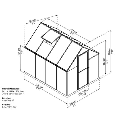 Palram - Canopia | 6x8 Ft Mythos Greenhouse Kit - Gray With 4mm Twin-wall Polycarbonate Glazing - HG5008Y