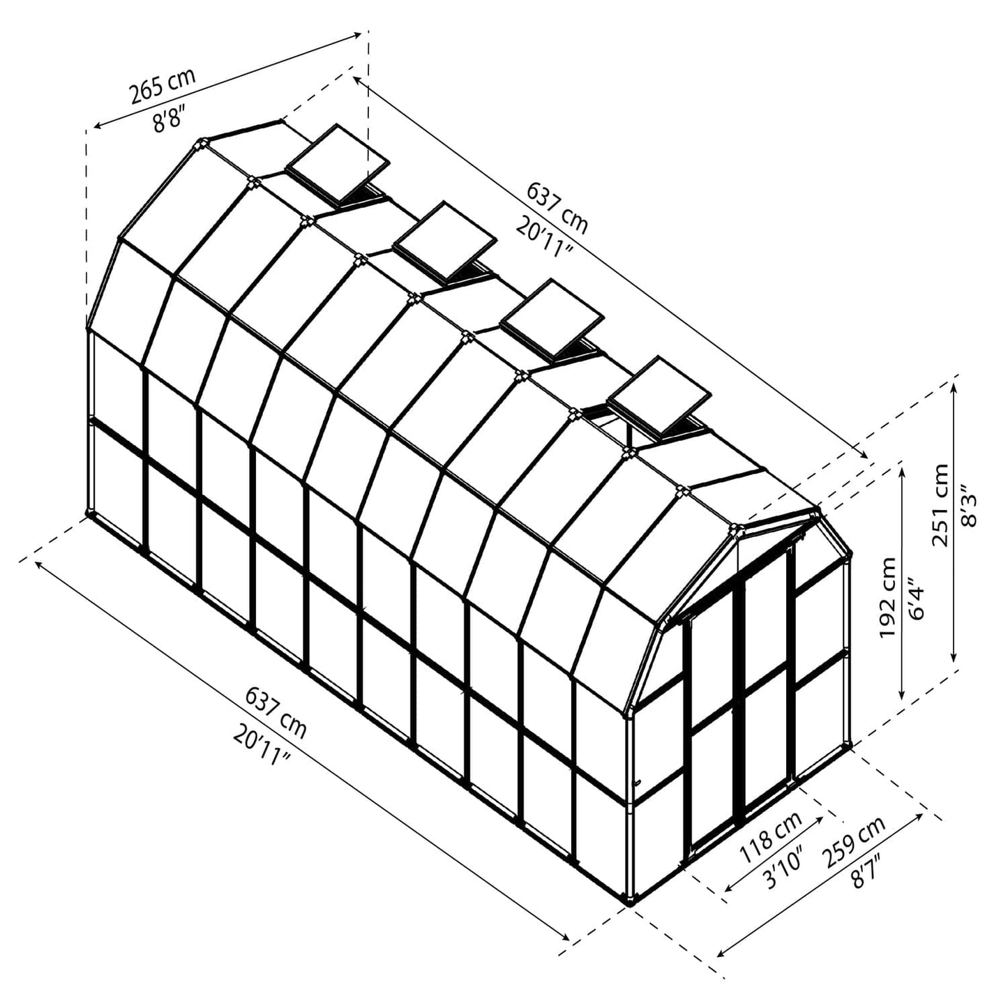 Palram - Canopia | Prestige 8x20 ft Clear Greenhouse Kit Package With 0.8mm Polycarbonate Glazing - HG7320C