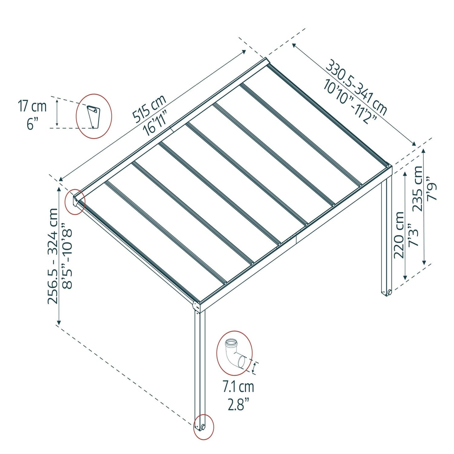 Palram - Canopia | Stockholm 11x17 ft Patio Cover - Gray/Clear - HG9455