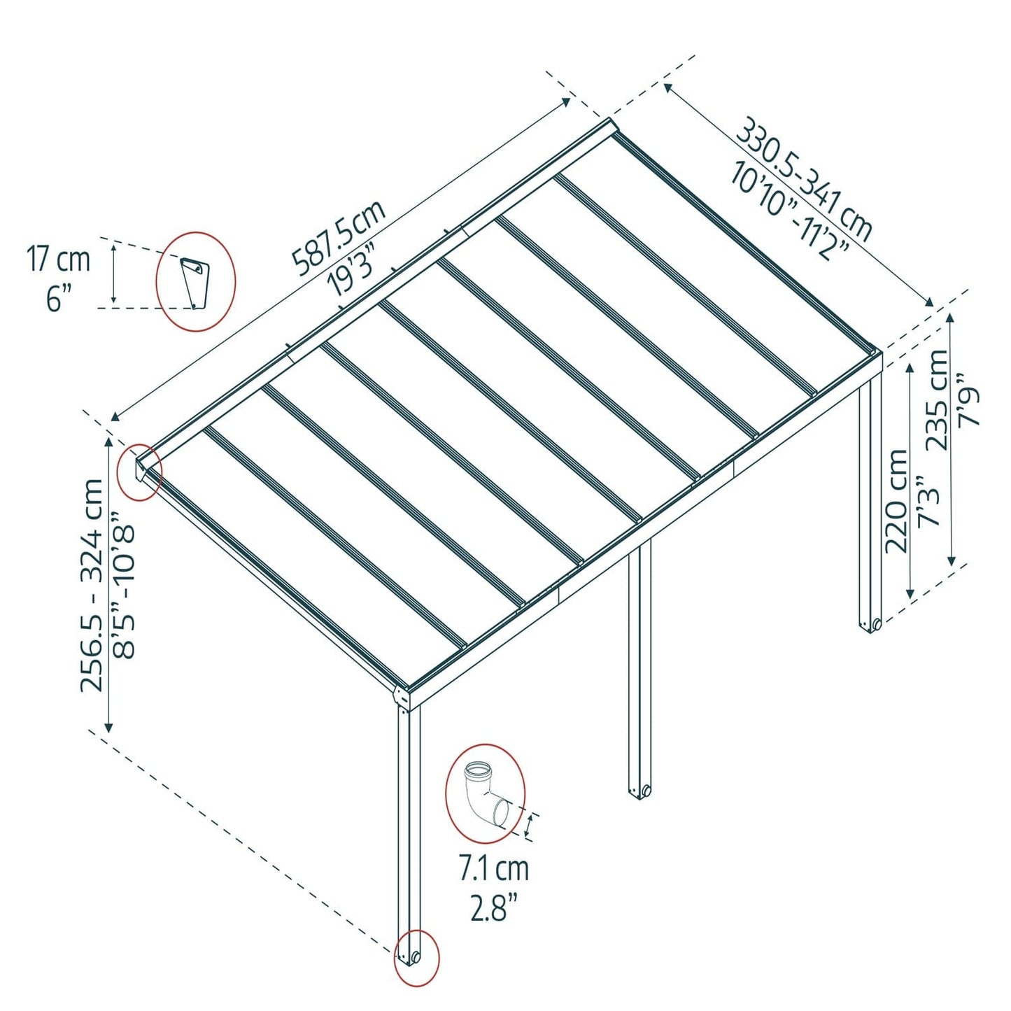 Palram - Canopia | Stockholm 11x19 ft Patio Cover - Gray/Clear - HG9459