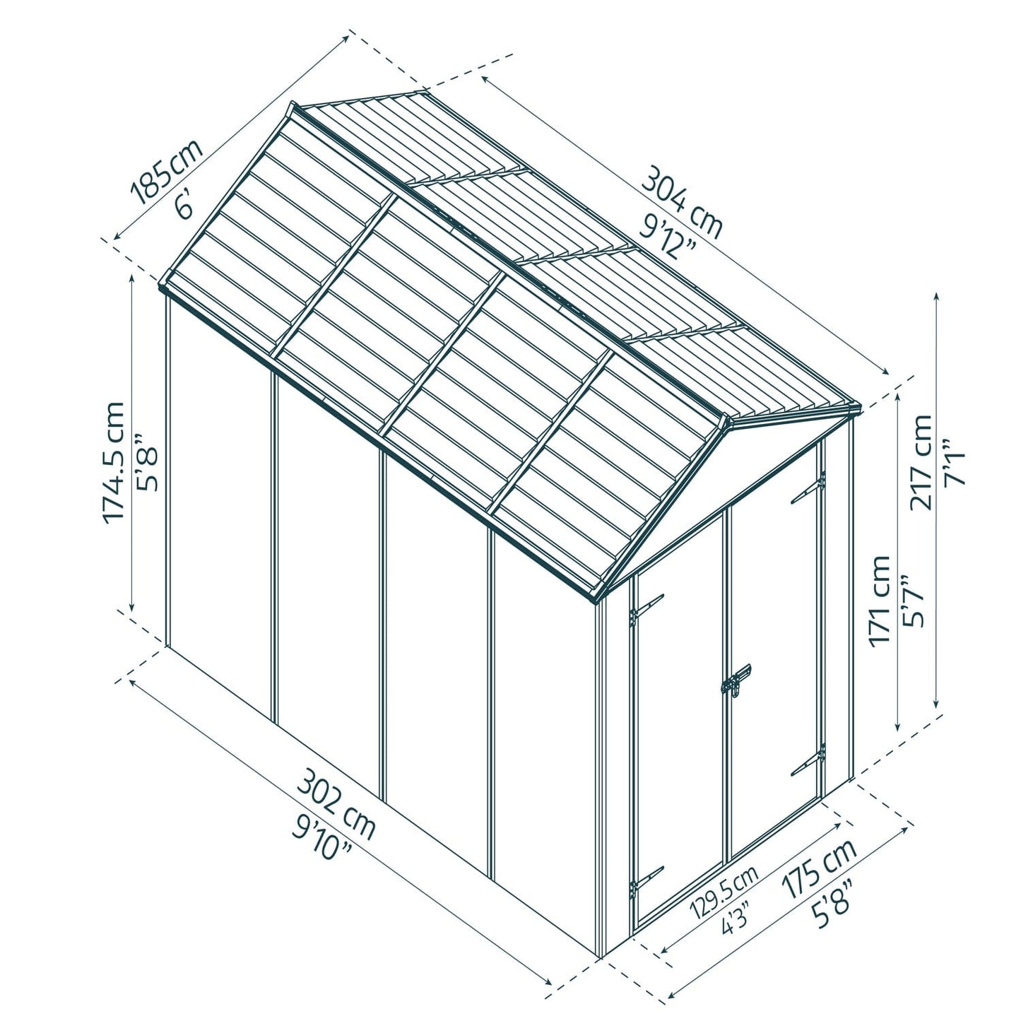 Palram - Canopia | Rubicon 6ft Ultra Durable Outdoor Storage Shed for Garden Dark Grey Series - HG9705GY