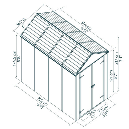 Palram - Canopia | Rubicon 6ft Ultra Durable Outdoor Storage Shed for Garden Dark Grey Series - HG9705GY