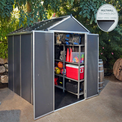Palram - Canopia | Rubicon 6ft Ultra Durable Outdoor Storage Shed for Garden Dark Grey Series - HG9705GY