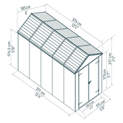Palram - Canopia | Rubicon 6ft Ultra Durable Outdoor Storage Shed for Garden Dark Grey Series - HG9705GY