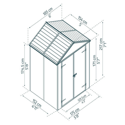 Palram - Canopia | Rubicon 6ft Ultra Durable Outdoor Storage Shed for Garden Dark Grey Series - HG9705GY