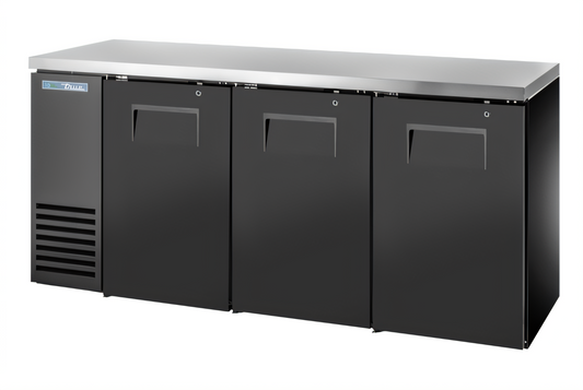 True Mfg True Two-Section Solid Swing Door Back Bar Cooler, 72-Inch, Stainless Top, Black Exterior - TBB24-72-3S-Z1-SFT-B-1