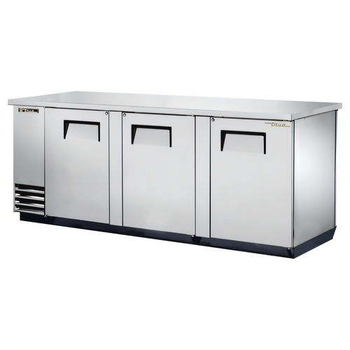 True Mfg True Three-Section Pass-Thru Back Bar Cooler, 90-3/8 Inch Wide, 6 Solid Locking Doors - TBB-4PT-S