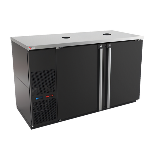 Micro Matic USA Pro-Line E-Series Dual Temperature Wine Cooler Dispenser, Two-Section, 8-Keg, 59-1/2 Inch W, Self-Contained Refrigeration, Black - MDD58WLT-E