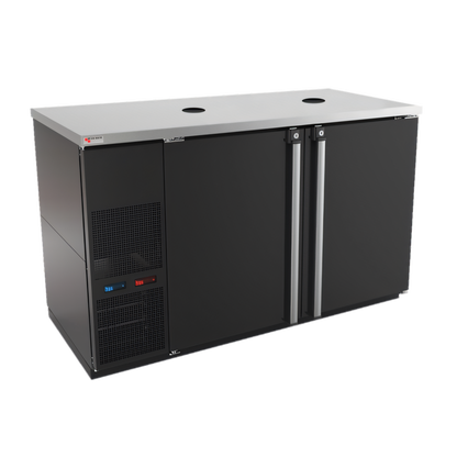 Micro Matic USA Pro-Line E-Series Dual Temperature Wine Cooler Dispenser, Two-Section, 8-Keg, 59-1/2 Inch W, Self-Contained Refrigeration, Black - MDD58WLT-E