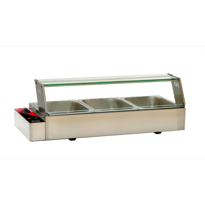 Structural Concepts Omcan Countertop Bain Marie Food Warmer with 3 Half-Size Pans, Stainless Steel, 120V - 48803