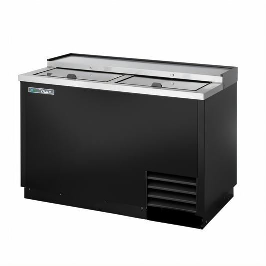 True Mfg TD-50-18-HC Flat Top Bottle Cooler with Stainless Steel Countertop and Dual Lids - TD-50-18-HC