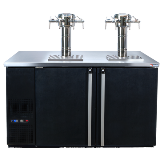 Micro Matic USA Pro-Line E-Series Dual-Temperature Wine Cooler Dispenser, Two-Section, 59-1/2 Inch Wide, 8 x 1/6 Barrel Keg Capacity - MDD58W-E-E
