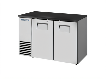 True Mfg TBB24-48-2S-Z1-BST-S-1 48-Inch Two-Section Back Bar Cooler with Solid Swing Doors, Black Sub Top, and Stainless Exterior - TBB24-48-2S-Z1-BST-S-1