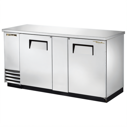 True Mfg TBB-3-S-HC Two-Section Solid Swing Door Back Bar Cooler, 69-1/8 Inch, Left-Side Self-Contained  - TBB-3-S-HC