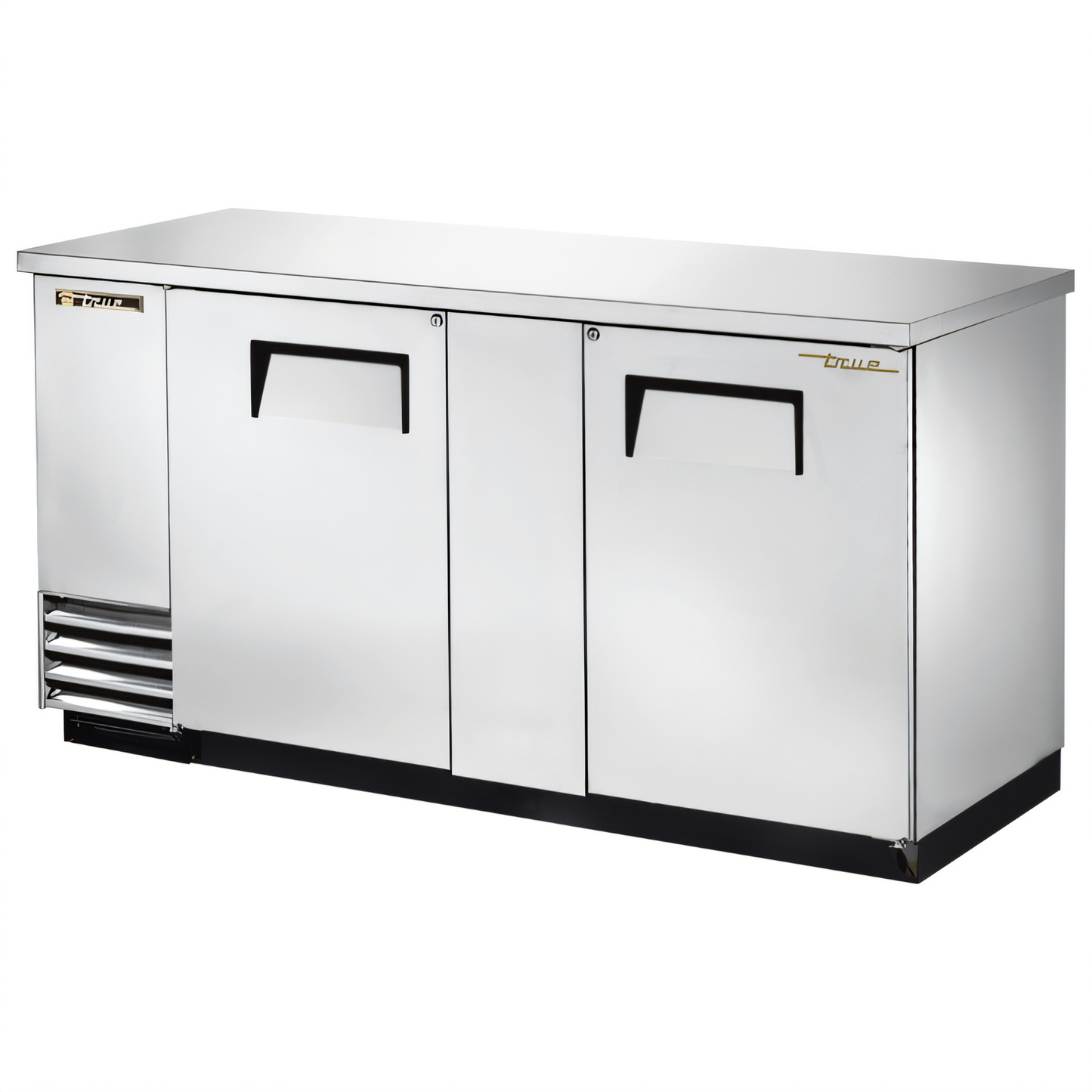 True Mfg TBB-3-S-HC Two-Section Solid Swing Door Back Bar Cooler, 69-1/8 Inch, Left-Side Self-Contained  - TBB-3-S-HC