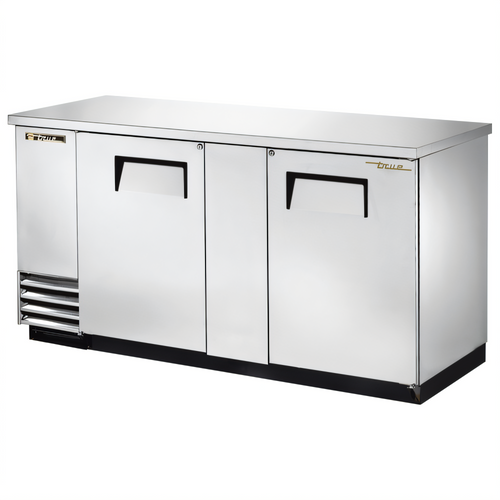 True Mfg TBB-3-S-HC Two-Section Solid Swing Door Back Bar Cooler, 69-1/8 Inch, Left-Side Self-Contained  - TBB-3-S-HC