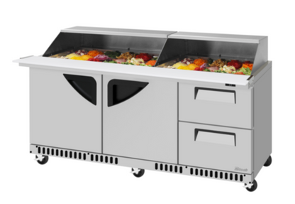 Turbo Air TST-72SD-30-LRD2-FB-N-SL Super Deluxe Refrigerated Prep Tables - TST-72SD-30-LRD2-FB-N-SL
