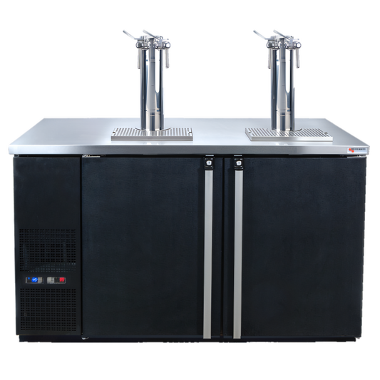 Micro Matic USA Pro-Line E-Series Dual-Temperature Wine Cooler Dispenser, 59-1/2-Inch Wide, 2-Section, Self-Contained Refrigeration - MDD58W-E-A