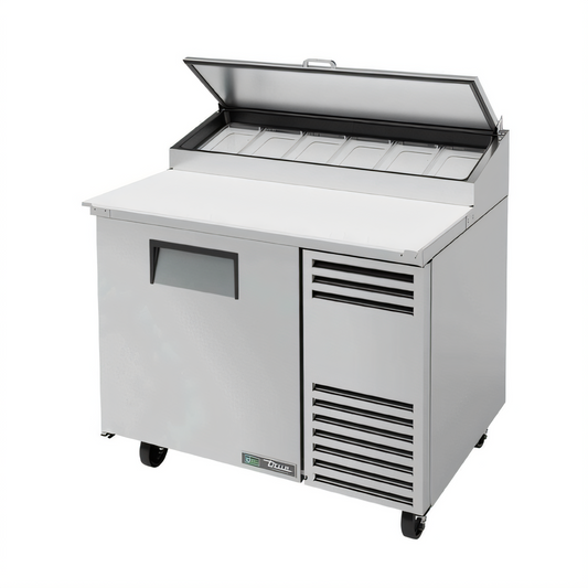 True Mfg True TPP-AT-44-HC 44-3/4-Inch Pizza Prep Table with 1 Door, 6-Pan Top, and 19-1/2-Inch Cutting Board - TPP-AT-44-HC