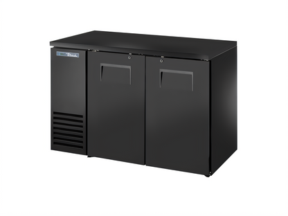 True Mfg Two-Section Single-Zone Solid Swing Door Back Bar Cooler, 48-1/8 Inch Wide, 24 Inch Deep, Black Sub Top and Black Exterior - TBB24-48-2S-Z1-BST-B-1