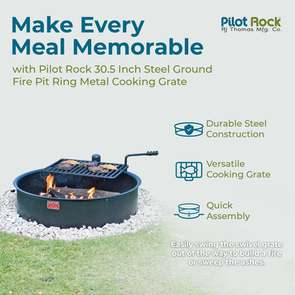 Pilot Rock 2 Pack 30.5 Inch Steel Ground Fire Pit Ring and Metal Cooking Grate - 415874