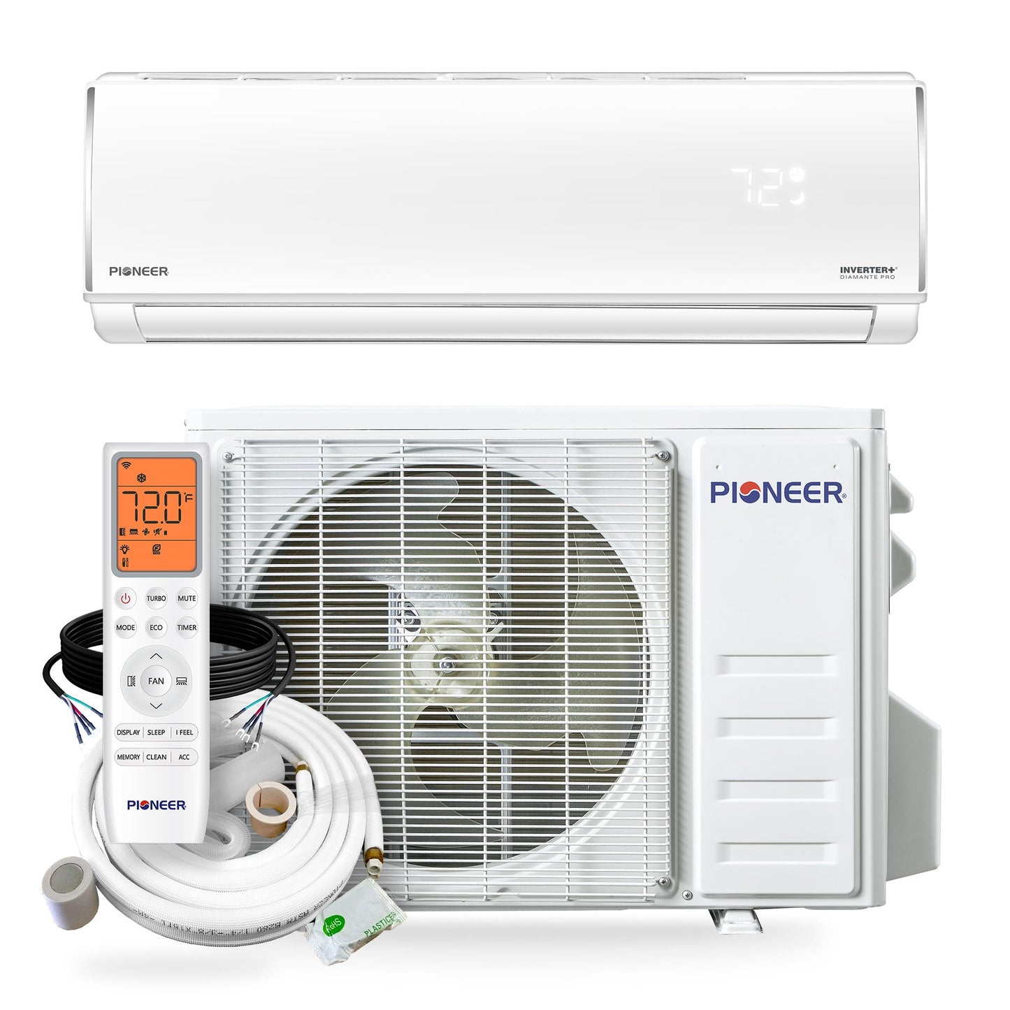 Pioneer Diamante Pro 24,000 BTU 21 SEER2 230V High-Wall Ductless Mini-Split Air Conditioner Inverter Heat Pump with 16 Ft. Kit - WYT024GLSI20RL