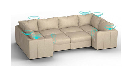 Lovesac – 8 Seats + 10 Sides Combed Chenille &amp; Standard Foam with 6 Speaker Immersive Sound + Charge System – Tan - SKU_1772870908889_799