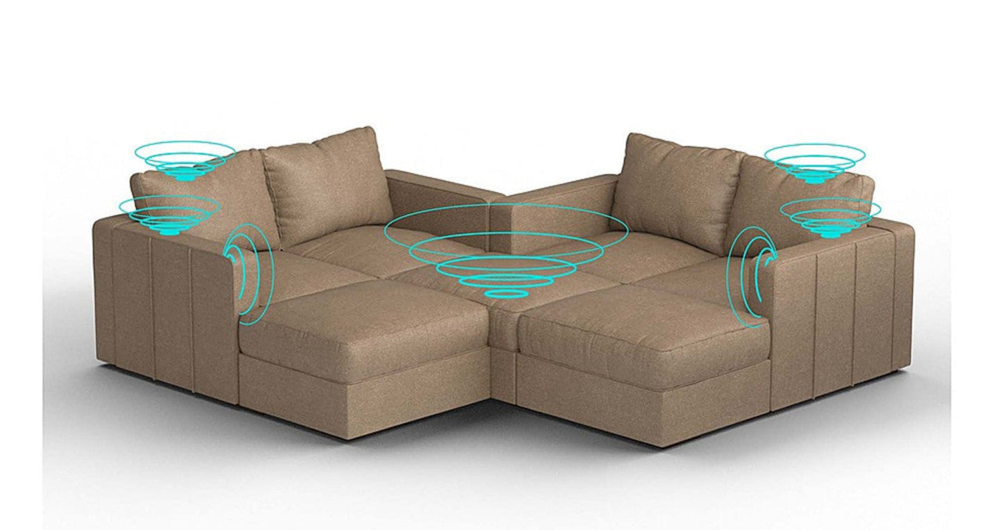Lovesac – 7 Seats + 8 Sides Combed Chenille &amp; Lovesoft with 10 Speaker Immersive Sound + Charge System – Taupe - SKU_1772861515098_617