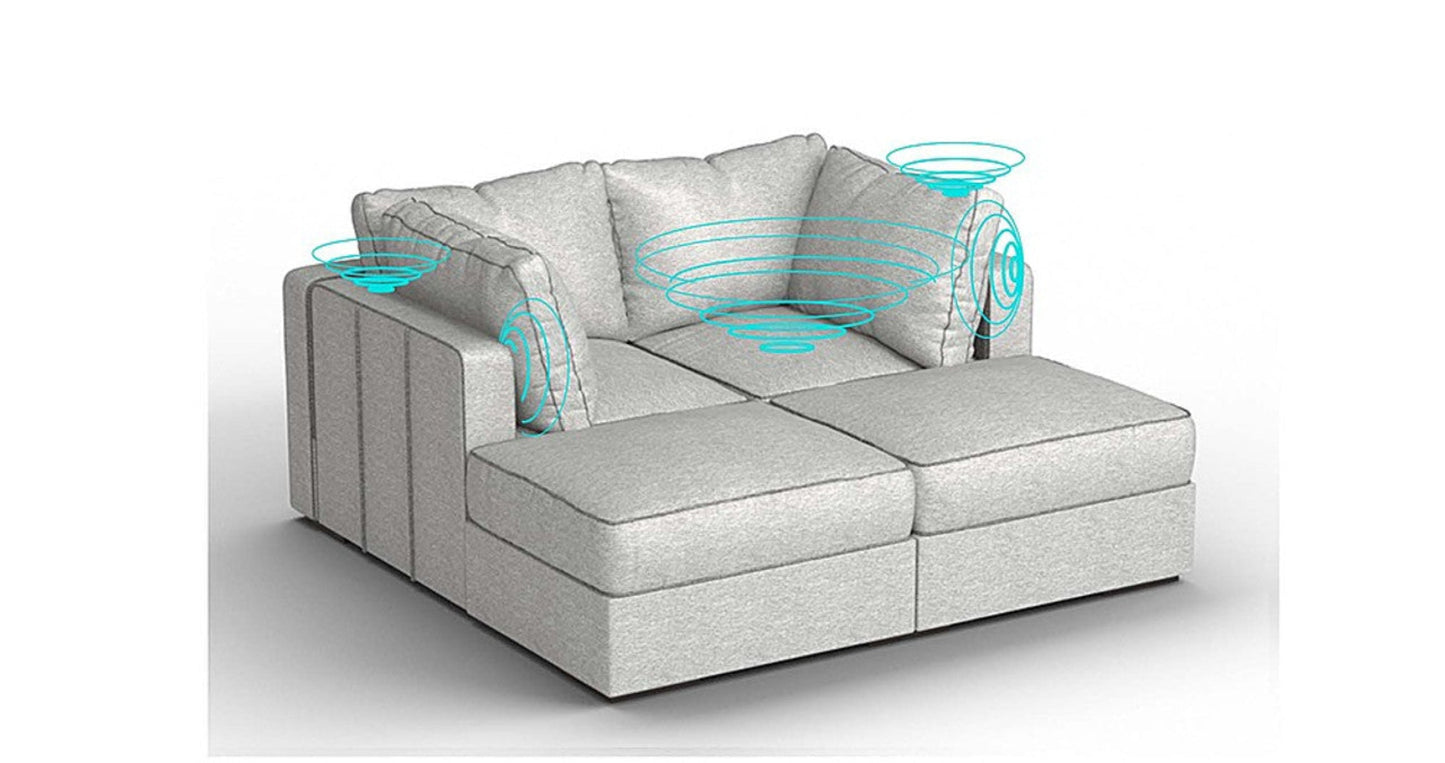 Lovesac – 4 Seats + 4 Sides Luxe Chenille &amp; Standard Foam with 8 Speaker Immersive Sound + Charge System – Tonal Sterling - 1772608758268_666