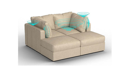 Lovesac – 4 Seats + 4 Sides Combed Chenille &amp; Lovesoft with 6 Speaker Immersive Sound + Charge System  Tan - 1772866250961_918