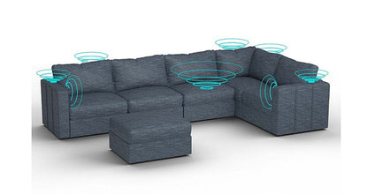 Lovesac – 6 Seats + 8 Sides Rained Chenille &amp; Lovesoft with 8 Speaker Immersive Sound + Charge System – Vintage Blue - 1772603024625_833