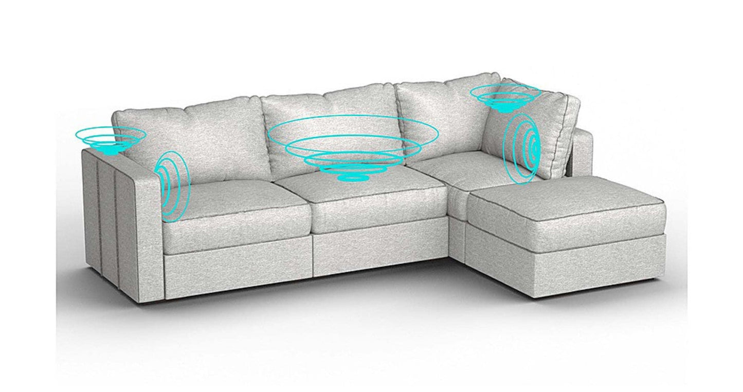 Lovesac – 4 Seats + 5 Sides Luxe Chenille &amp; Lovesoft with 6 Speaker Immersive Sound + Charge System – Tonal Sterling - 1772611585280_408