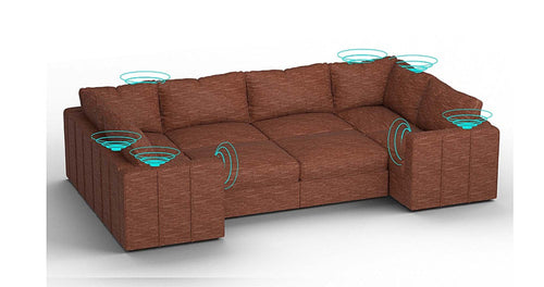 Lovesac – 8 Seats + 10 Sides Rained Chenille &amp; Lovesoft with 6 Speaker Immersive Sound + Charge System – Terracotta - SKU_1773036255209_806