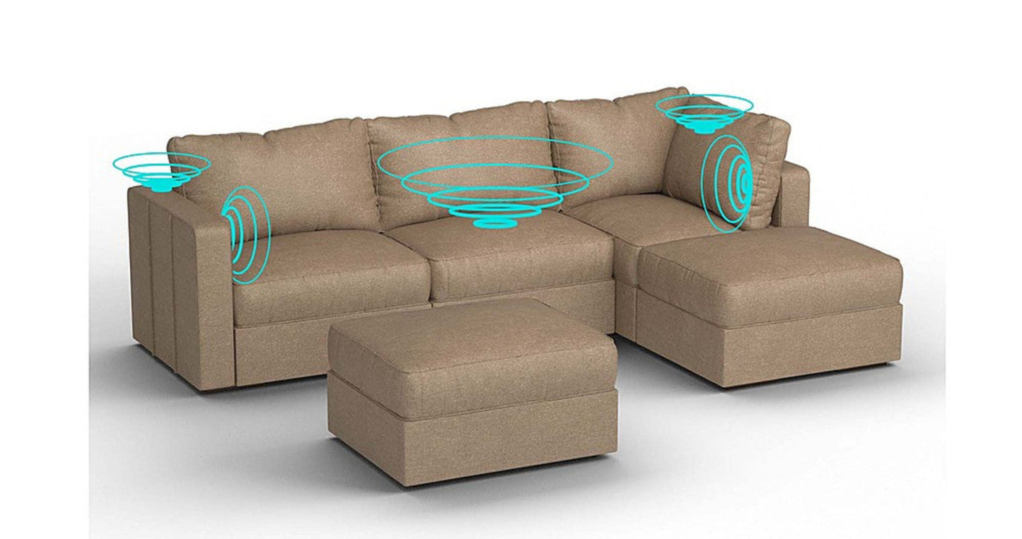 Lovesac – 5 Seats + 5 Sides Combed Chenille &amp; Lovesoft with 6 Speaker Immersive Sound + Charge System – Taupe - 1772861402445_22