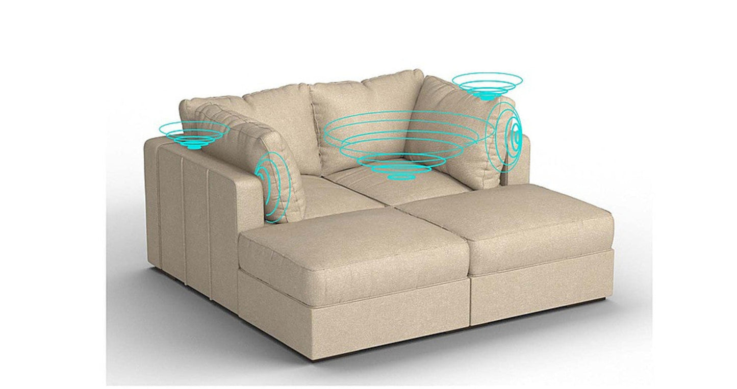 Lovesac – 4 Seats + 4 Sides Combed Chenille &amp; Standard Foam with 6 Speaker Immersive Sound + Charge System – Tan - 1772860030242_364