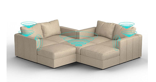 Lovesac – 7 Seats + 8 Sides Combed Chenille &amp; Lovesoft with 6 Speaker Immersive Sound + Charge System – Tan - 1772614105269_741