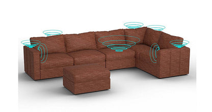 Lovesac – 6 Seats + 8 Sides Rained Chenille &amp; Standard Foam with 10 Speaker Immersive Sound + Charge System – Terracotta - 1772604865151_893