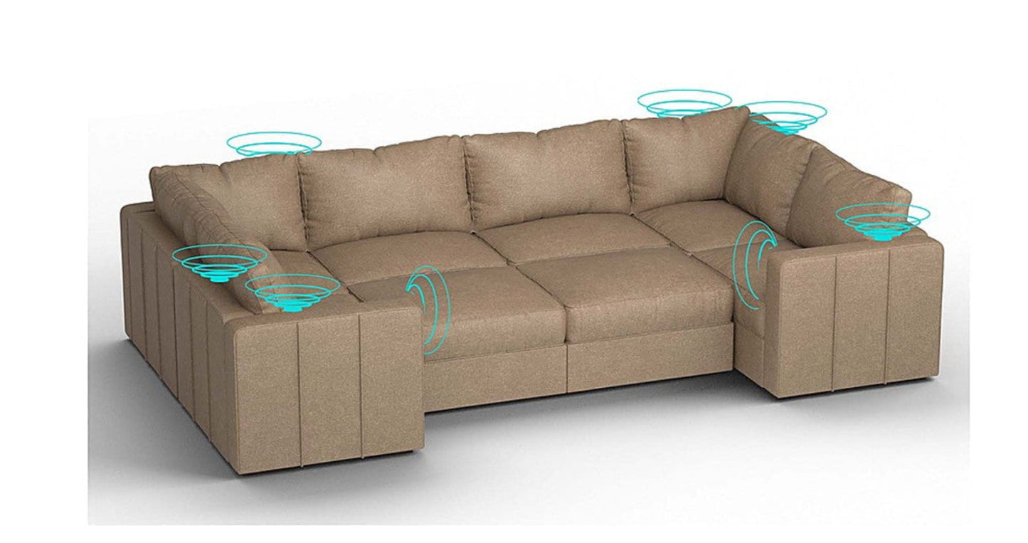 Lovesac – 8 Seats + 10 Sides Combed Chenille &amp; Lovesoft with 6 Speaker Immersive Sound + Charge System – Taupe - 1772864951668_576