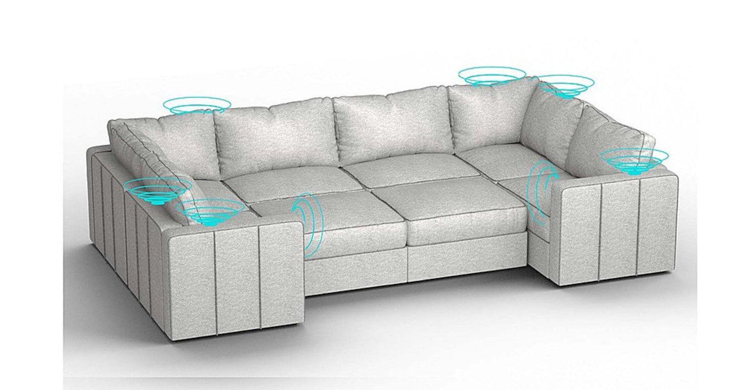 Lovesac – 8 Seats + 10 Sides Luxe Chenille &amp; Lovesoft with 10 Speaker Immersive Sound + Charge System – Tonal Sterling - SKU_1772863428409_254