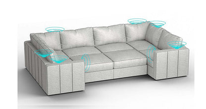 Lovesac – 8 Seats + 10 Sides Luxe Chenille &amp; Lovesoft with 10 Speaker Immersive Sound + Charge System – Tonal Sterling - SKU_1772863428409_254