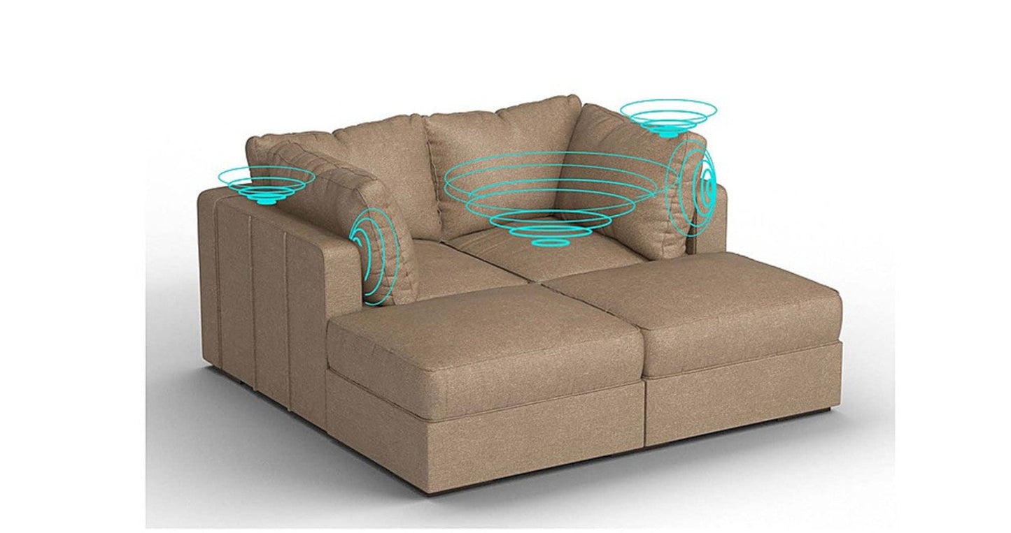 Lovesac – 4 Seats + 4 Sides Combed Chenille & Lovesoft with 8 Speaker Immersive Sound + Charge System – Taupe - 1761207930882_669