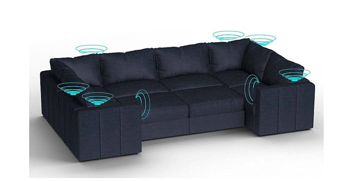 Lovesac – 8 Seats + 10 Sides Corded Velvet &amp; Standard Foam with 6 Speaker Immersive Sound + Charge System – Midnight Navy - 1772612899295_797