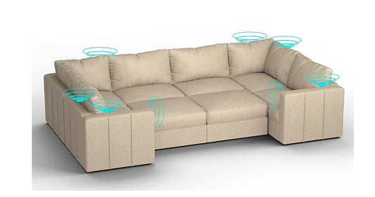 Lovesac – 8 Seats + 10 Sides Combed Chenille &amp; Standard Foam with 8 Speaker Immersive Sound + Charge System – Tan - 1772602976453_626