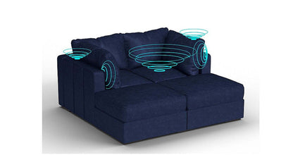 Lovesac – 4 Seats + 4 Sides Corded Velvet &amp; Lovesoft with 8 Speaker Immersive Sound + Charge System – Sapphire Navy - 1772608823588_593